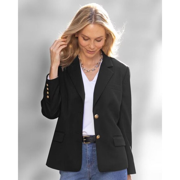 APPLESEED'S Classic Wool Black Gold Buttoned Blazer Size 14P NEW NWT - Picture 1 of 3